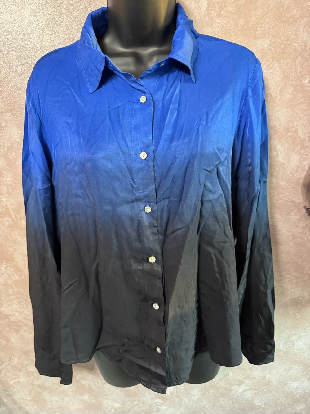Sundry Blue to Black Ombre Button-Up Blouse